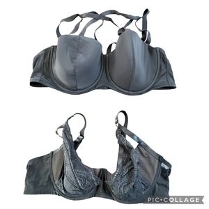 Adore Me Black Underwire Bra Lot of 2 Molded Cup Lace Mesh 42D Satin Plus